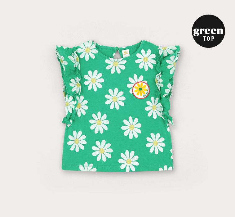 韓國 HEJMINI - 荷葉袖滿版雛菊套裝-紫