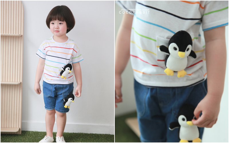 韓國 Coco rabbit - 企鵝娃娃條紋T-深藍