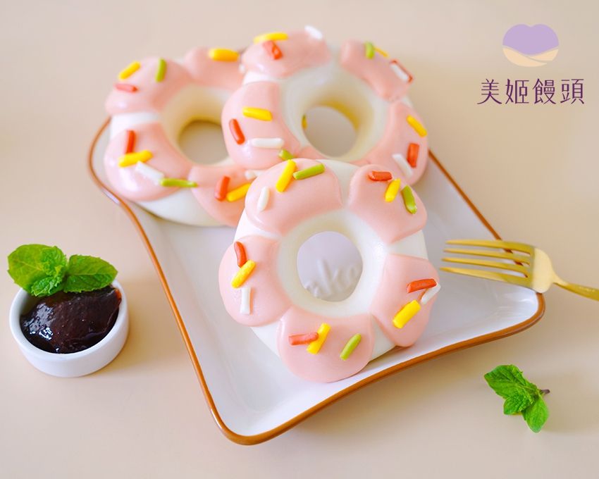 美姬饅頭 - 草莓甜甜圈鮮乳造型饅頭-6入-40g/顆