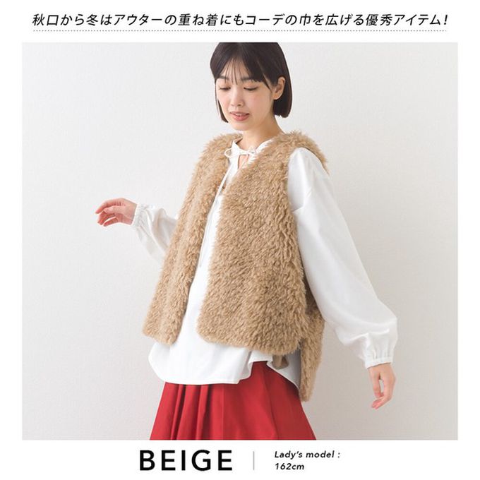 日本 OMNES - 泰迪蓬鬆穿搭造型加分毛絨背心-淺卡其