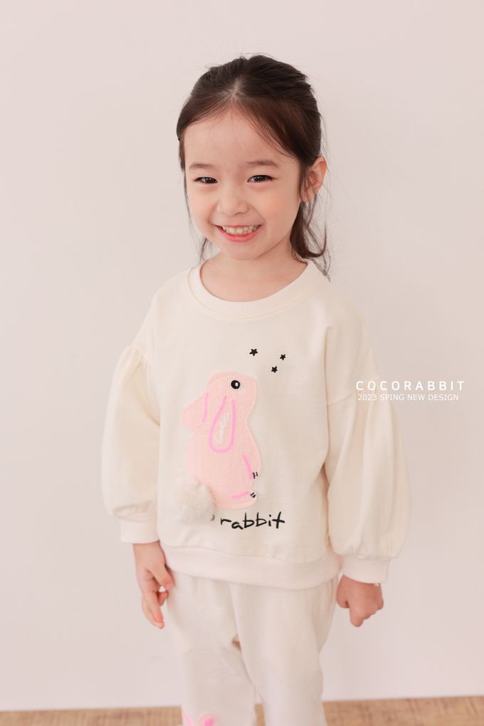 韓國 Coco rabbit - 毛圈兔兔印圓領長袖上衣-粉