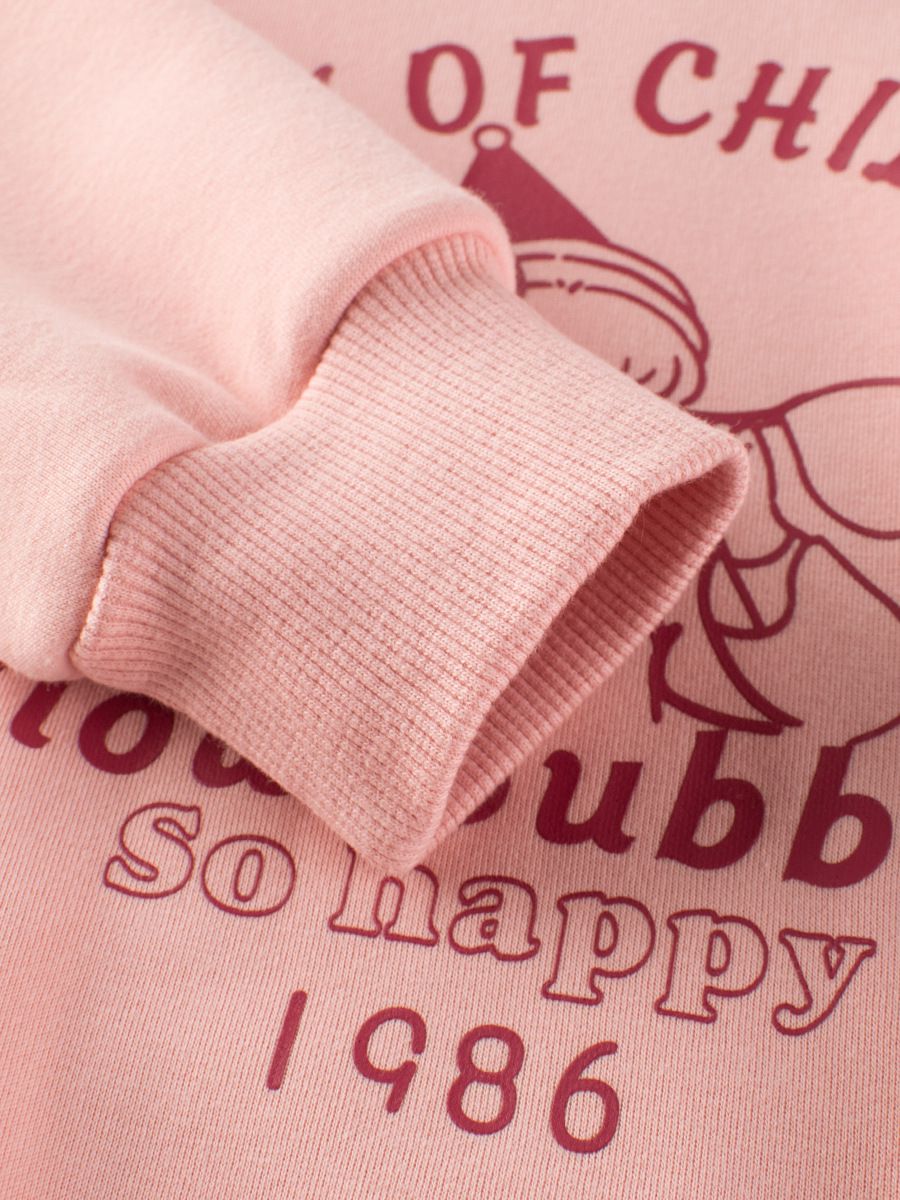 加絨圓領長袖上衣/大學T-泡泡女孩-粉色