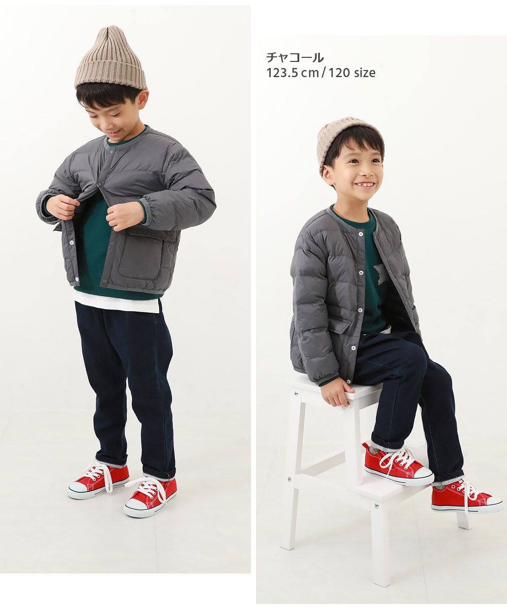 日本 devirock - 圓領大口袋輕量羽絨外套-炭灰