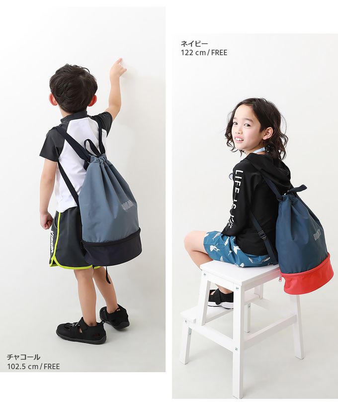 日本 devirock - 雙色設計防水分層便利游泳背包/水桶包-灰x黑 (43.5x34x16.5cm)