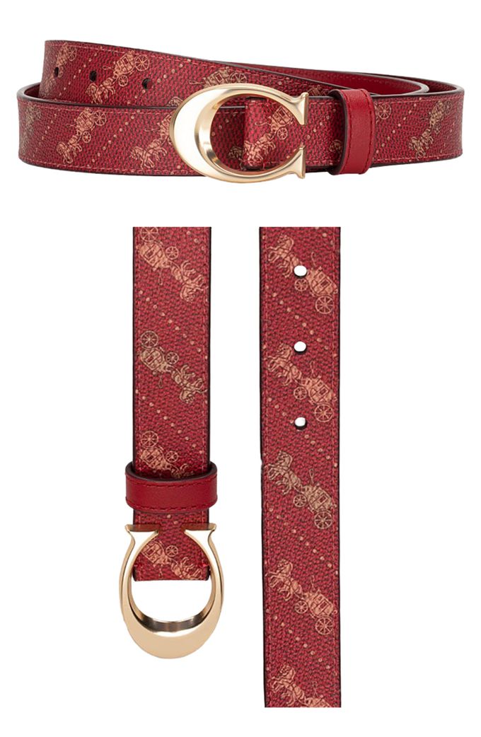 COACH - 防刮PVC皮革腰帶/皮帶 (紅)