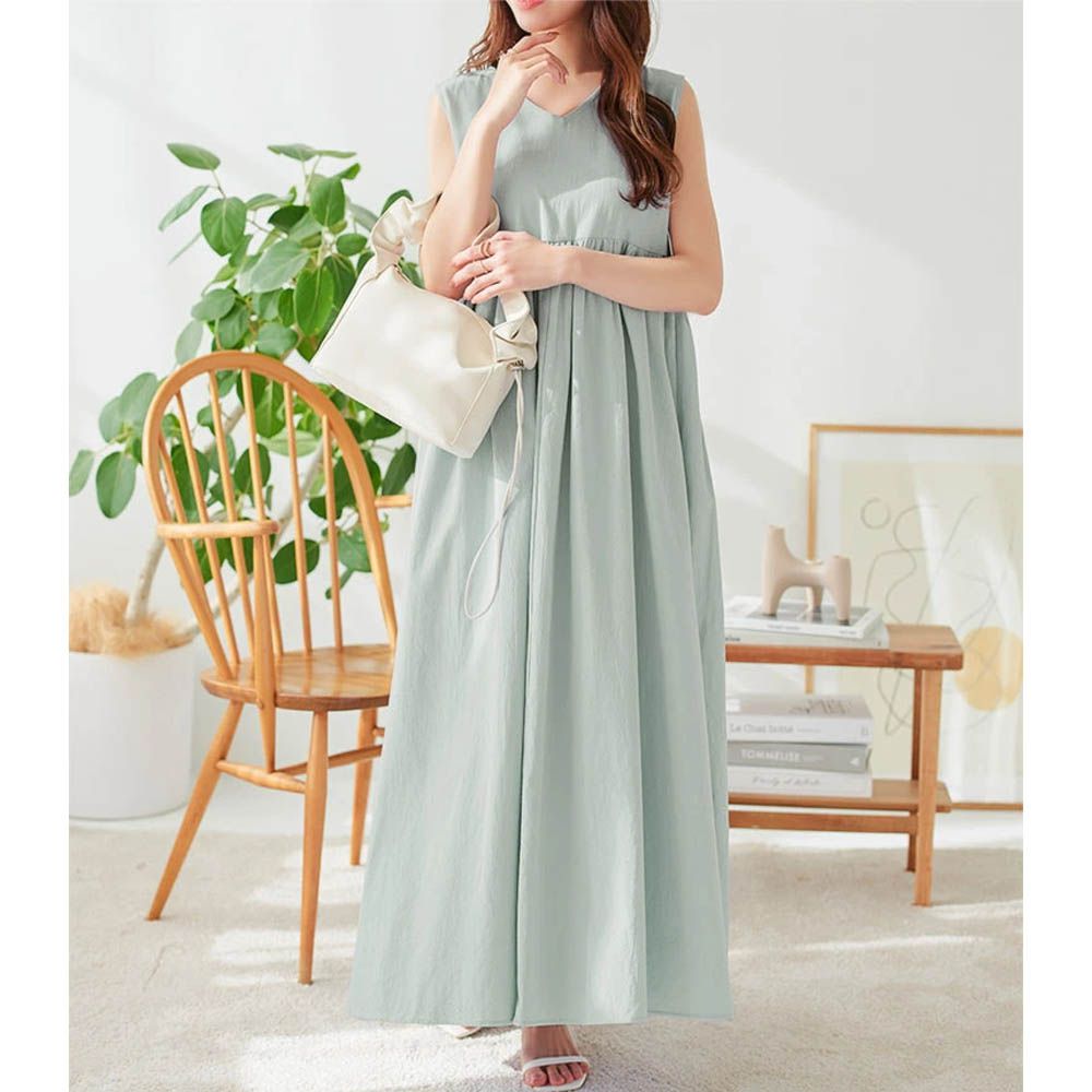 純棉清爽感2way領短袖洋裝(可選長度)-薄荷綠