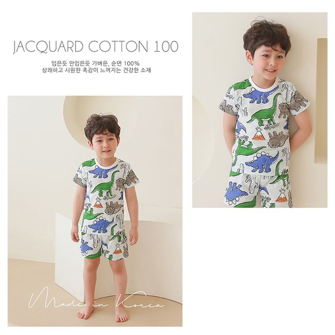 正韓 VOVO - 超優質嬰幼兒/兒童短袖100% 有機純棉家居服/睡衣-恐龍樂園