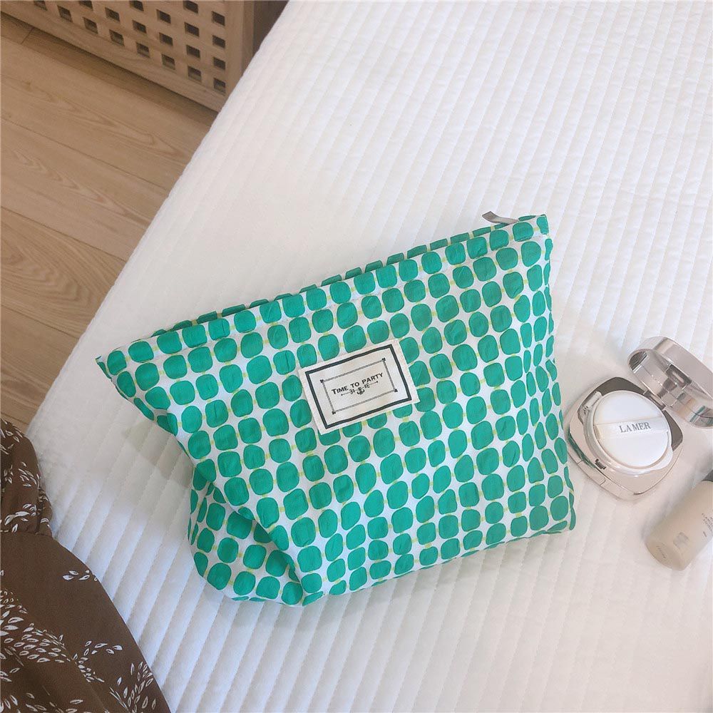 時尚幾何棉布小包/收納包-方形幾何-綠色 (27x18x5cm)