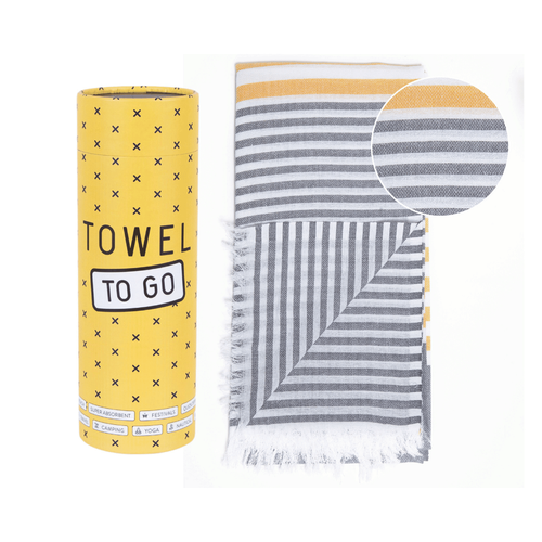 德國 Towel to go - 時尚輕薄浴巾-灰/黃條紋-500g