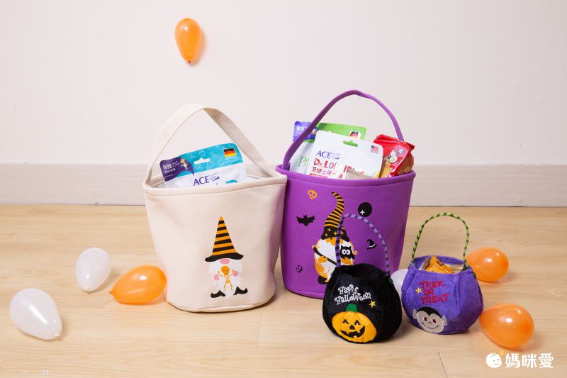 萬聖節糖果手提籃-南瓜女巫-白色