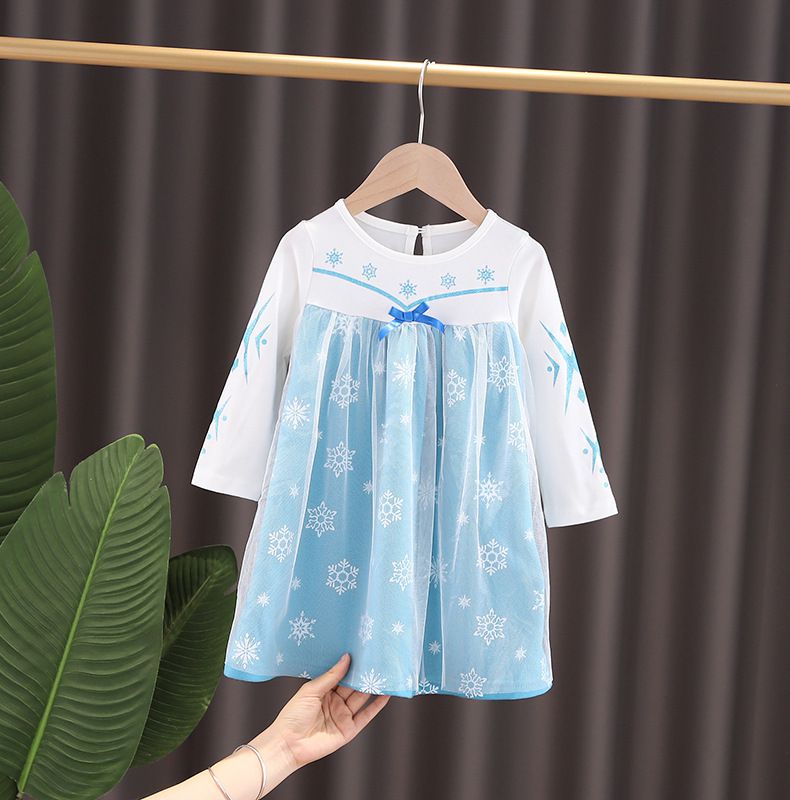 長袖造型公主裙-薄紗藍白