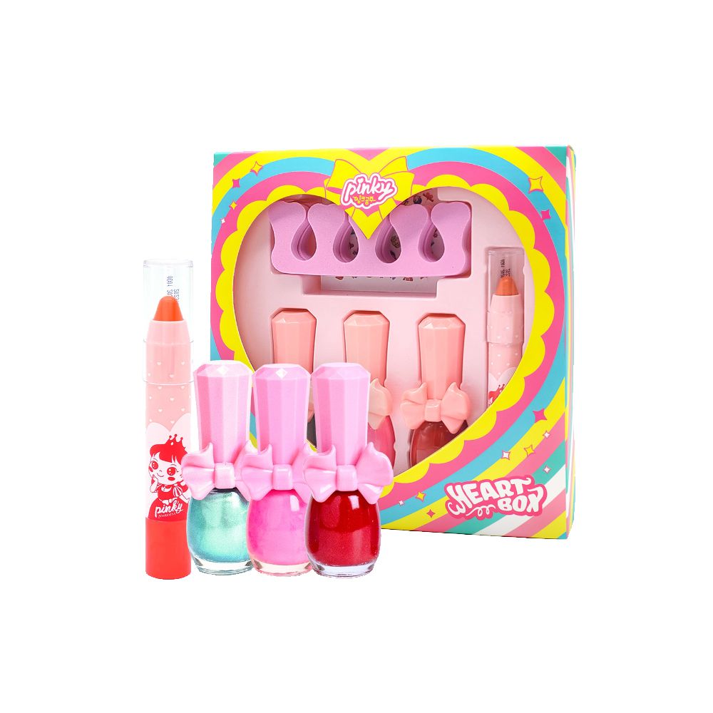 韓國PINKY - 粉紅之心禮盒  指甲油*3, 腳分趾器*2, 指甲貼*1, 潤唇膏*1