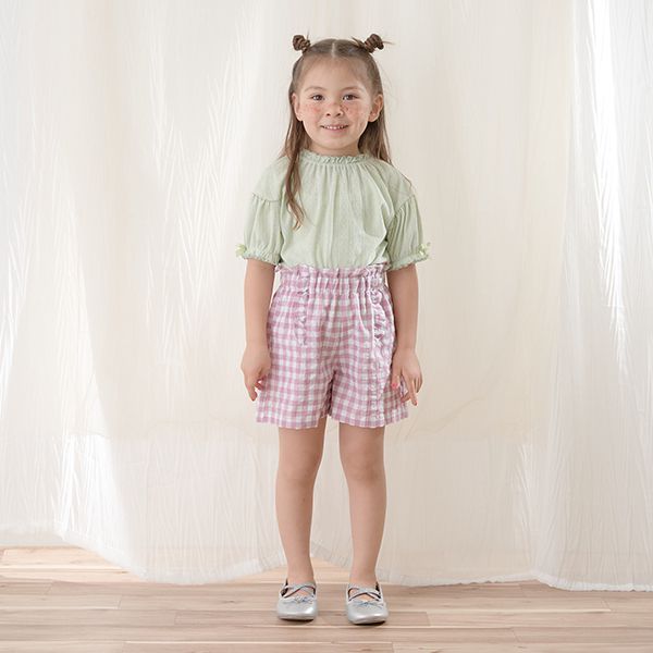 日本 Lycee mine - 可愛緹花泡泡短袖上衣-水藍