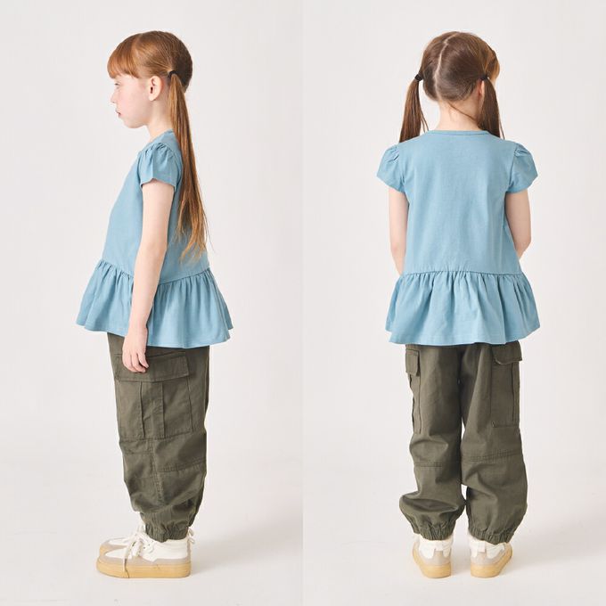 日本 evercloset - 100%棉 層次荷葉衣襬短袖上衣-素面-紫