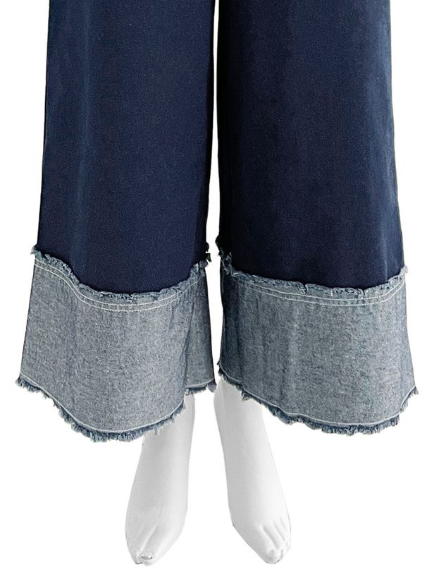 日本 GRL - 復古反折丹寧美腿寬褲-深藍