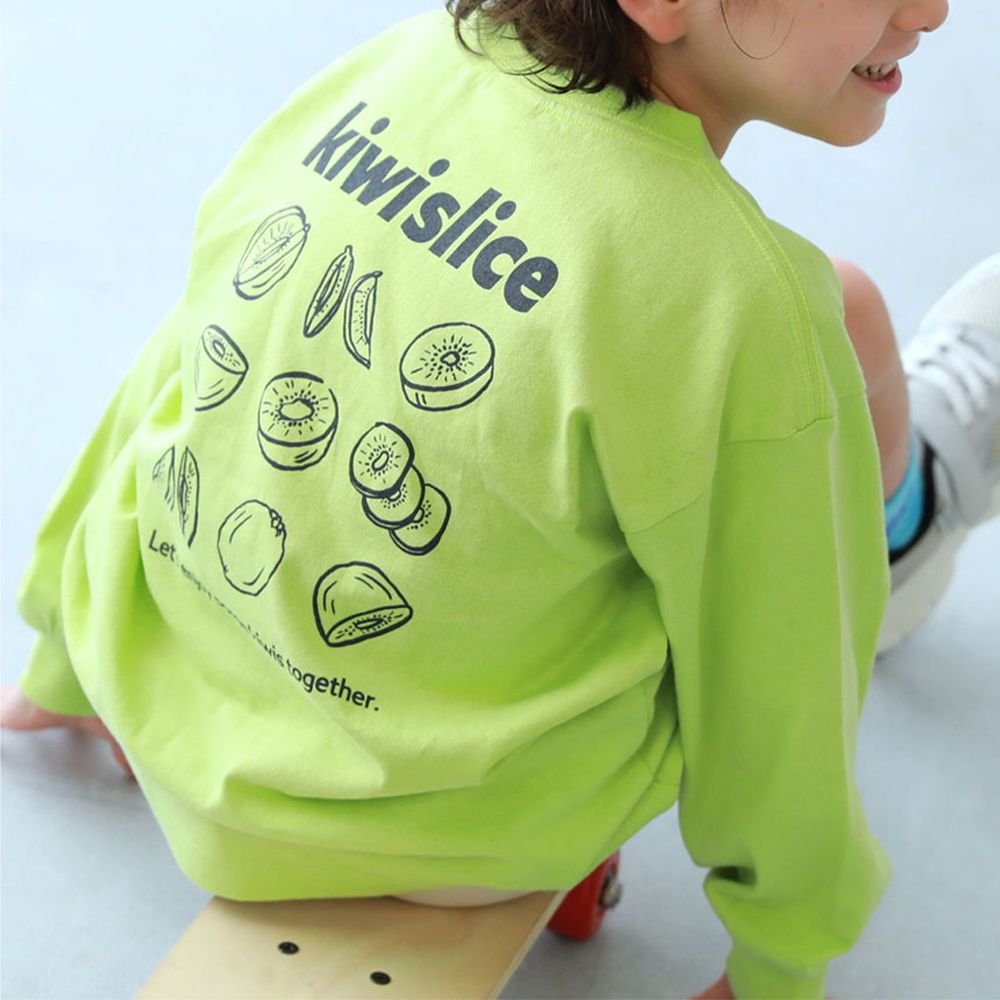 100%棉 寬鬆版型縮口長袖上衣-奇異果切片-黃