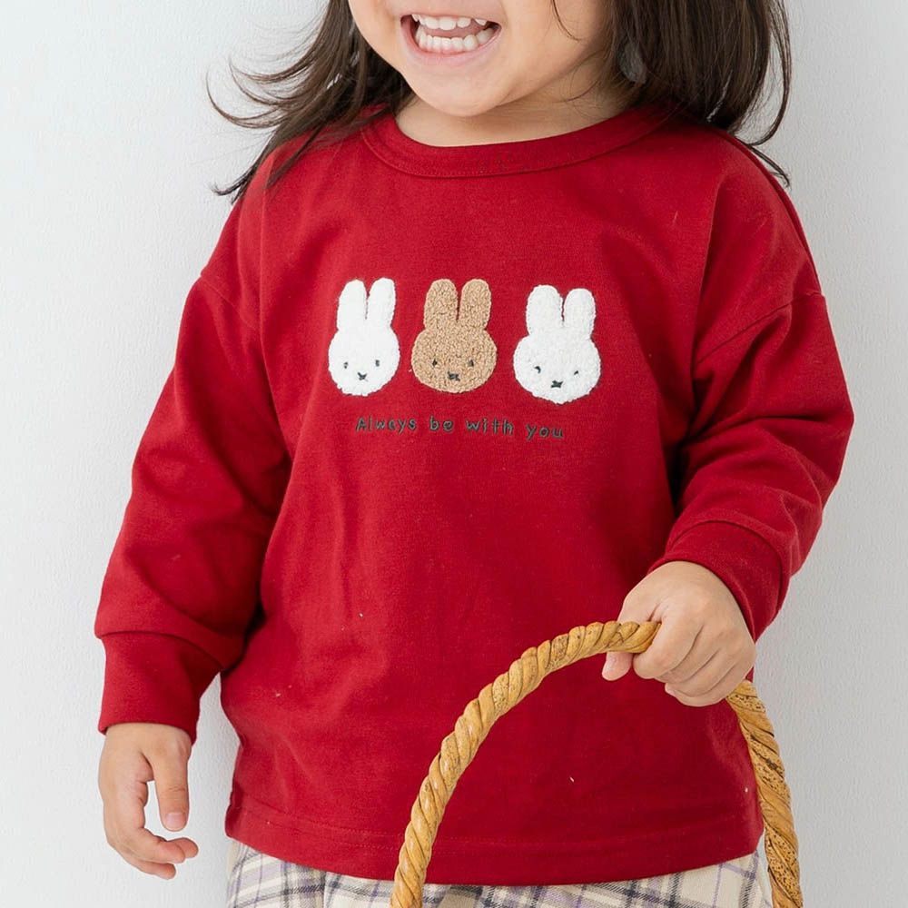 限定聯名 米飛兔印花長袖上衣-立體刺繡-酒紅