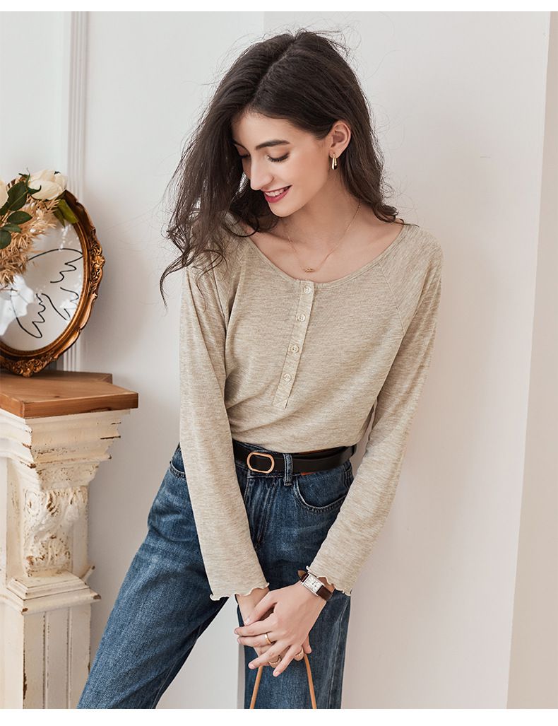 慵懶基礎長袖上衣-燕麥色