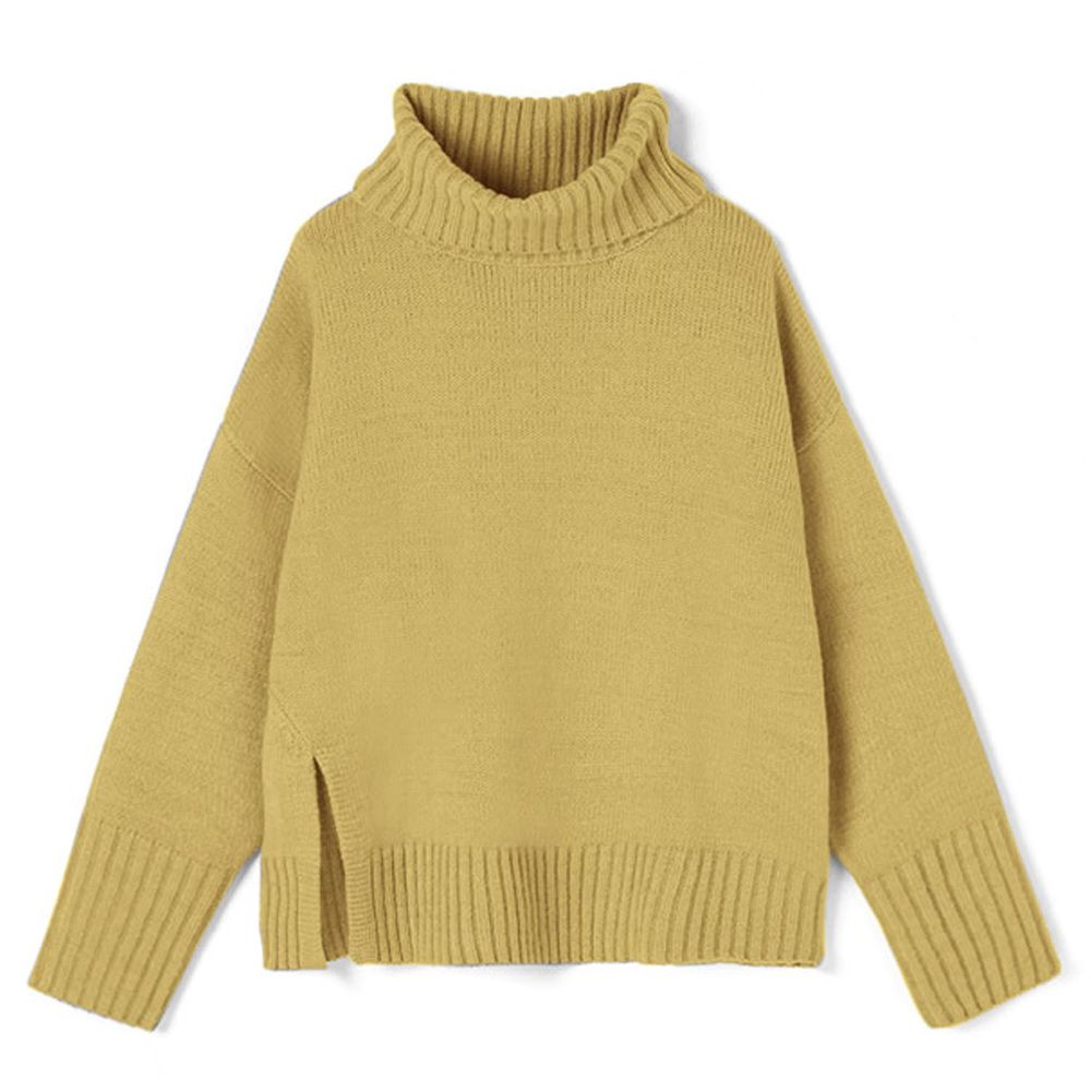 日本 GRL - 大寬鬆高領開衩針織毛衣-黃