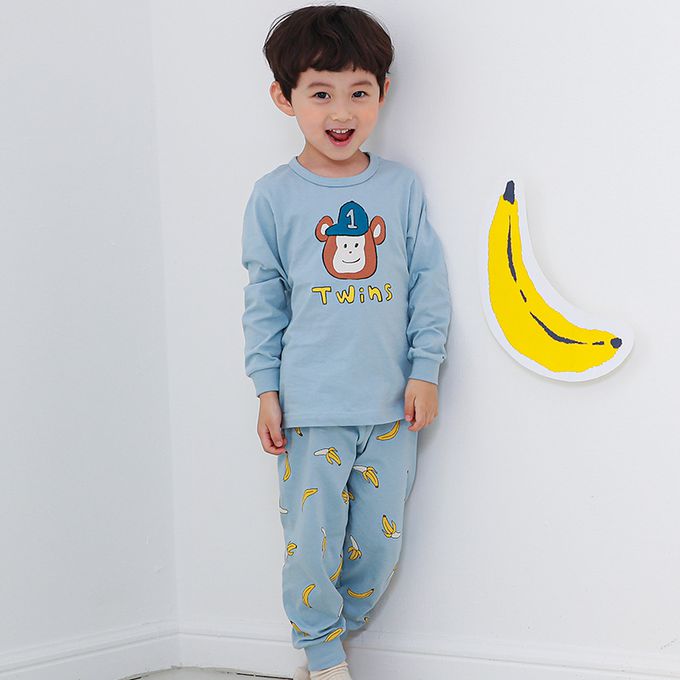 正韓 Cogibu - 極舒適無螢光劑 100% 有機棉幼兒/兒童睡衣/家居服套裝組-明星球猿