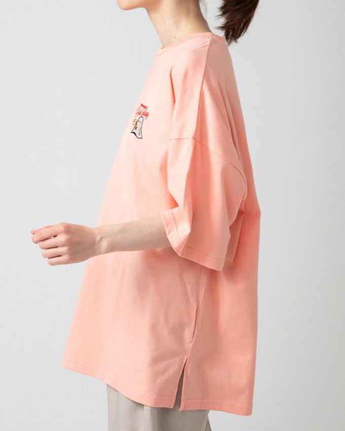 日本 gleam - 幽靈熱狗美式印花寬大風短袖T恤-燕麥灰