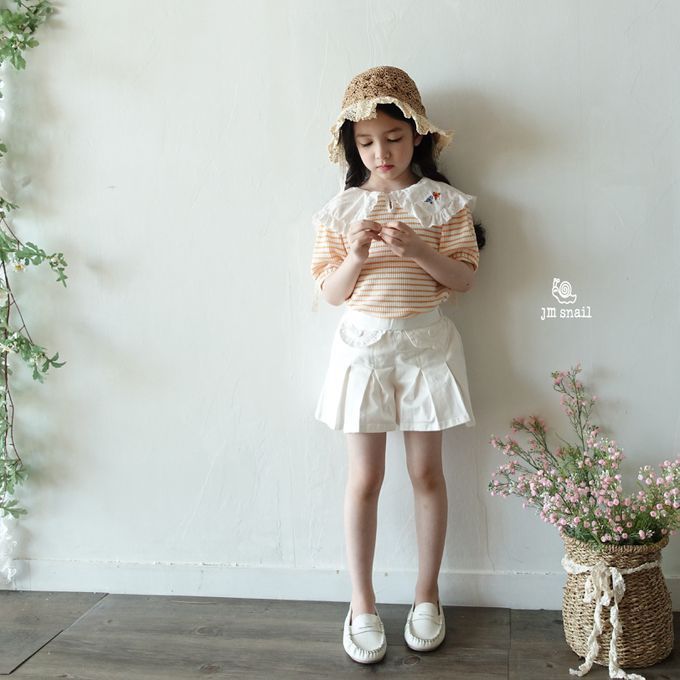 韓國 Jmsnail - 鬆緊腰少女感口袋百摺褲裙-細條紋