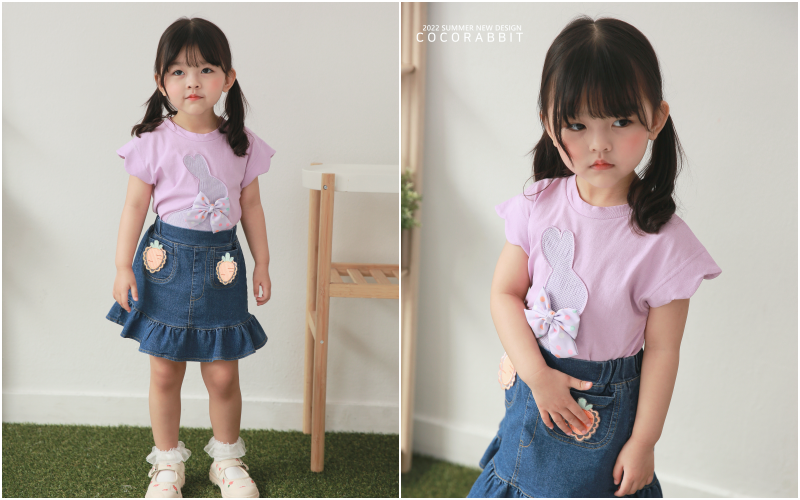 韓國 Coco rabbit - 花瓣袖蝴蝶結裝飾兔兔上衣-粉紅