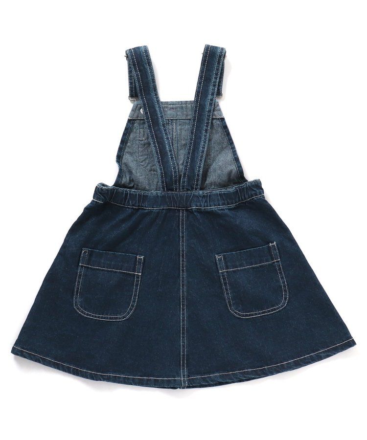 日本 BREEZE - 多口袋厚磅吊帶A字牛仔裙-海軍藍