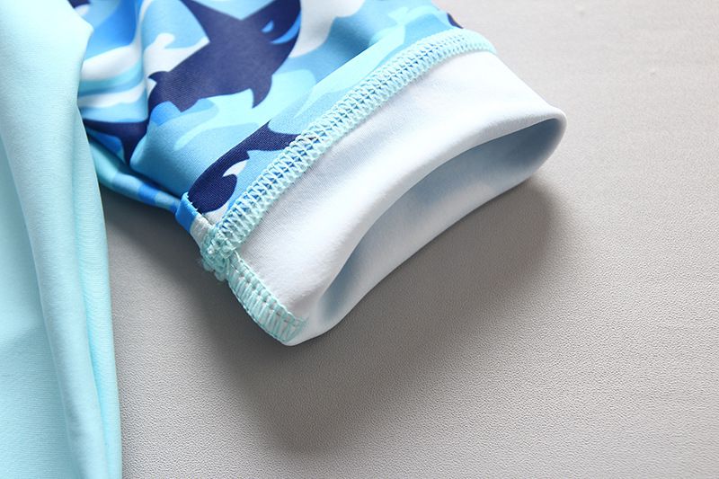 男寶長袖泳裝套裝(附帽子)-大嘴鯊魚-淺藍+灰