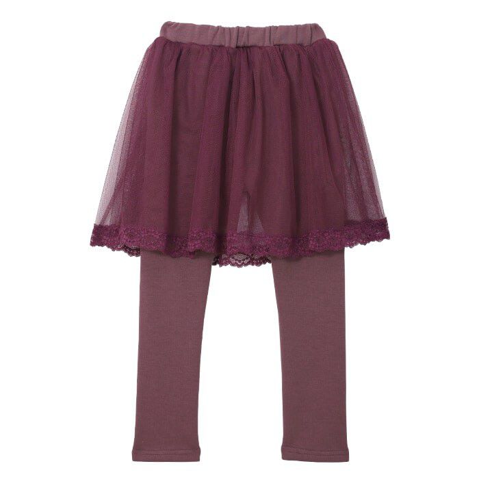 日本 TORIDORY - 極暖彈性裏起毛內搭褲裙-薄紗蕾絲-深紫