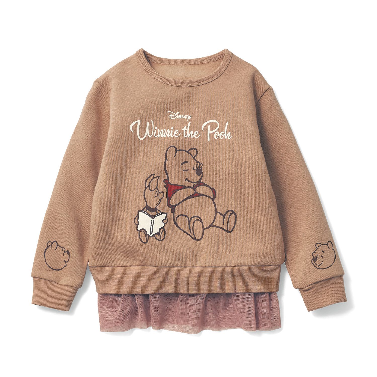 日本千趣會 - 迪士尼 裏起毛長T-維尼與小豬-灰綠