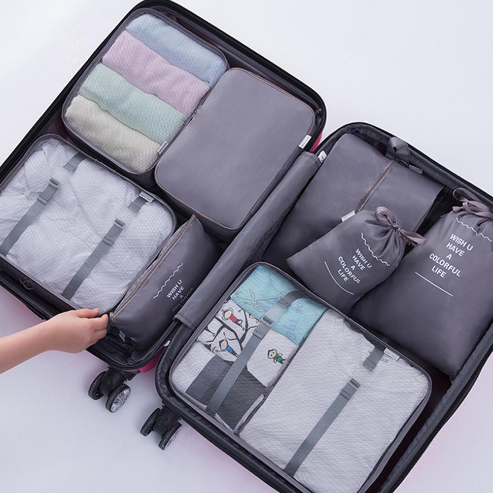 大容量行李分類整理袋-7入組-灰色