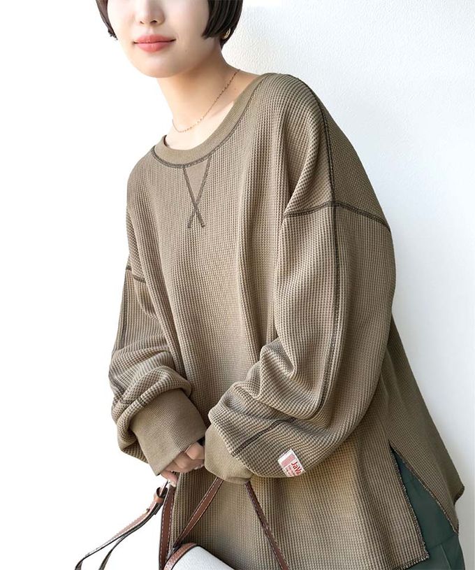 日本 Classical Elf - Java 華夫格車線薄長袖上衣-黑