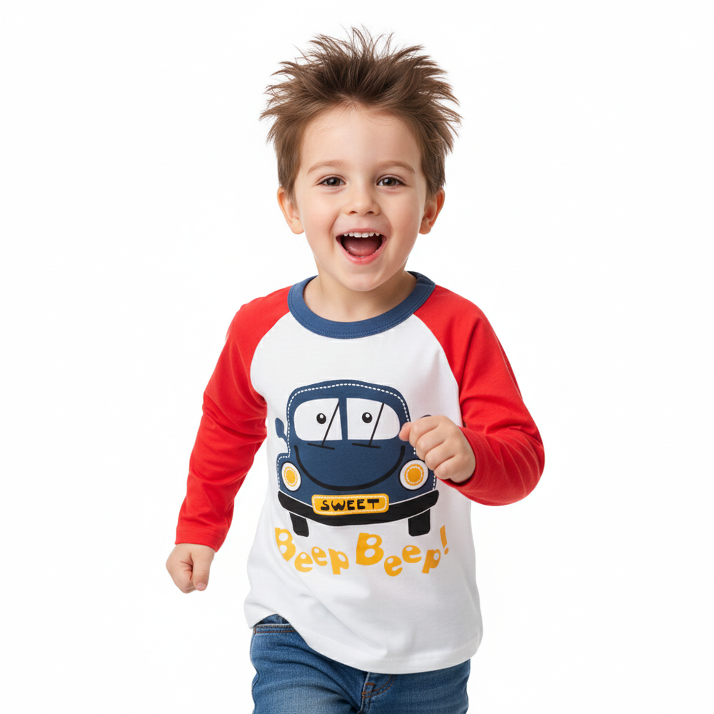 純棉長袖上衣-甲蟲車-紅色