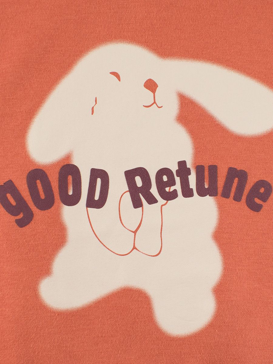 (大童)加絨圓領長袖上衣/大學T-大耳兔兔-橘色