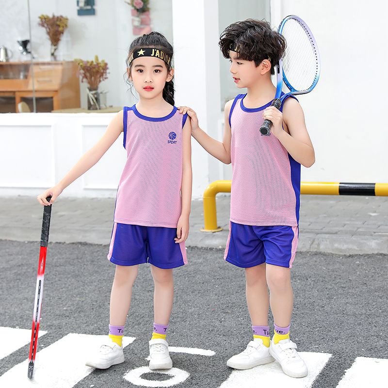 兒童速乾網眼短袖運動套裝-Sport籃球-淺灰色