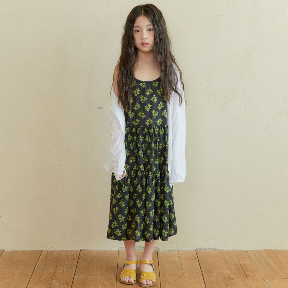 NAVi 古典花漾純棉細肩蛋糕裙洋裝-黑