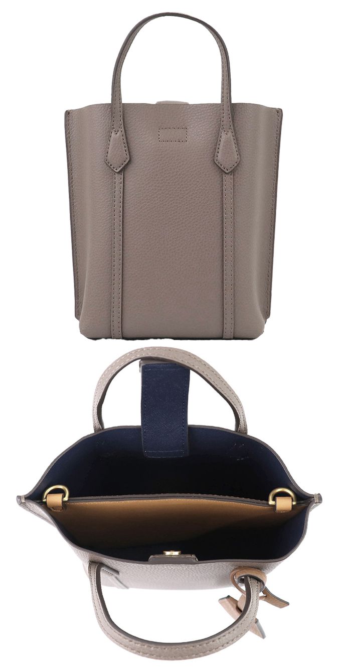 TORY BURCH - 素面皮革肩背托特包 (岩灰)