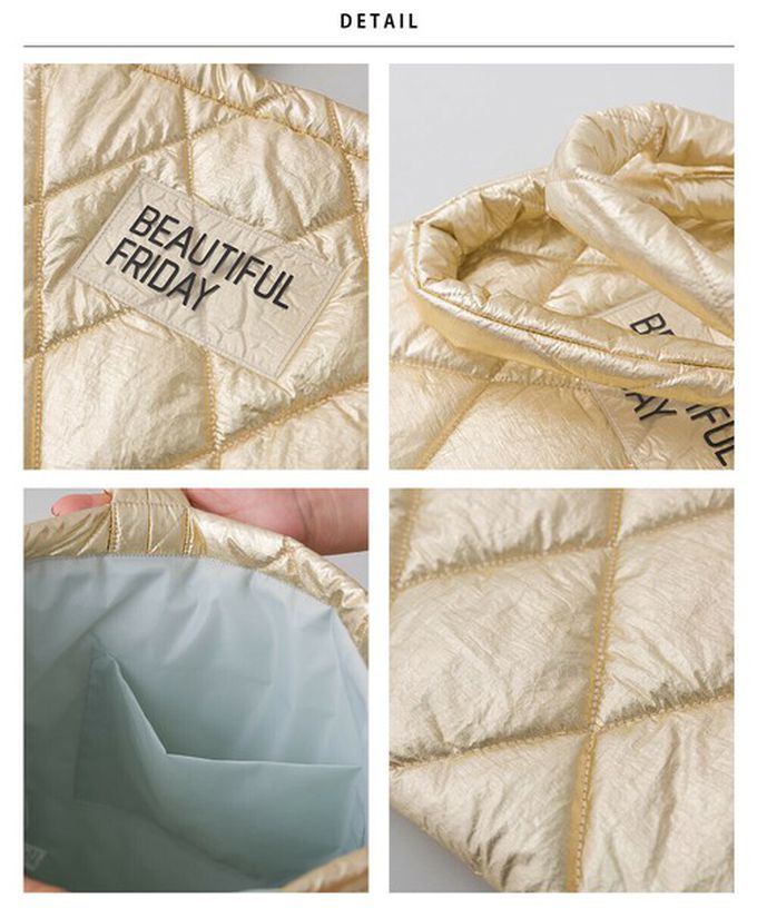 日本 OMNES - 輕巧大容量尼龍絎縫托特包-銀 (42x39cm)