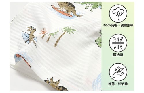 韓製輕薄透氣7分袖家居服(無螢光棉)-衝浪恐龍-白