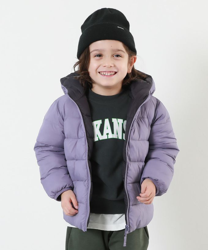 日本 devirock - 2Ｗay防風保暖纖維羽絨連帽外套(可機洗)-暗橘x深藍