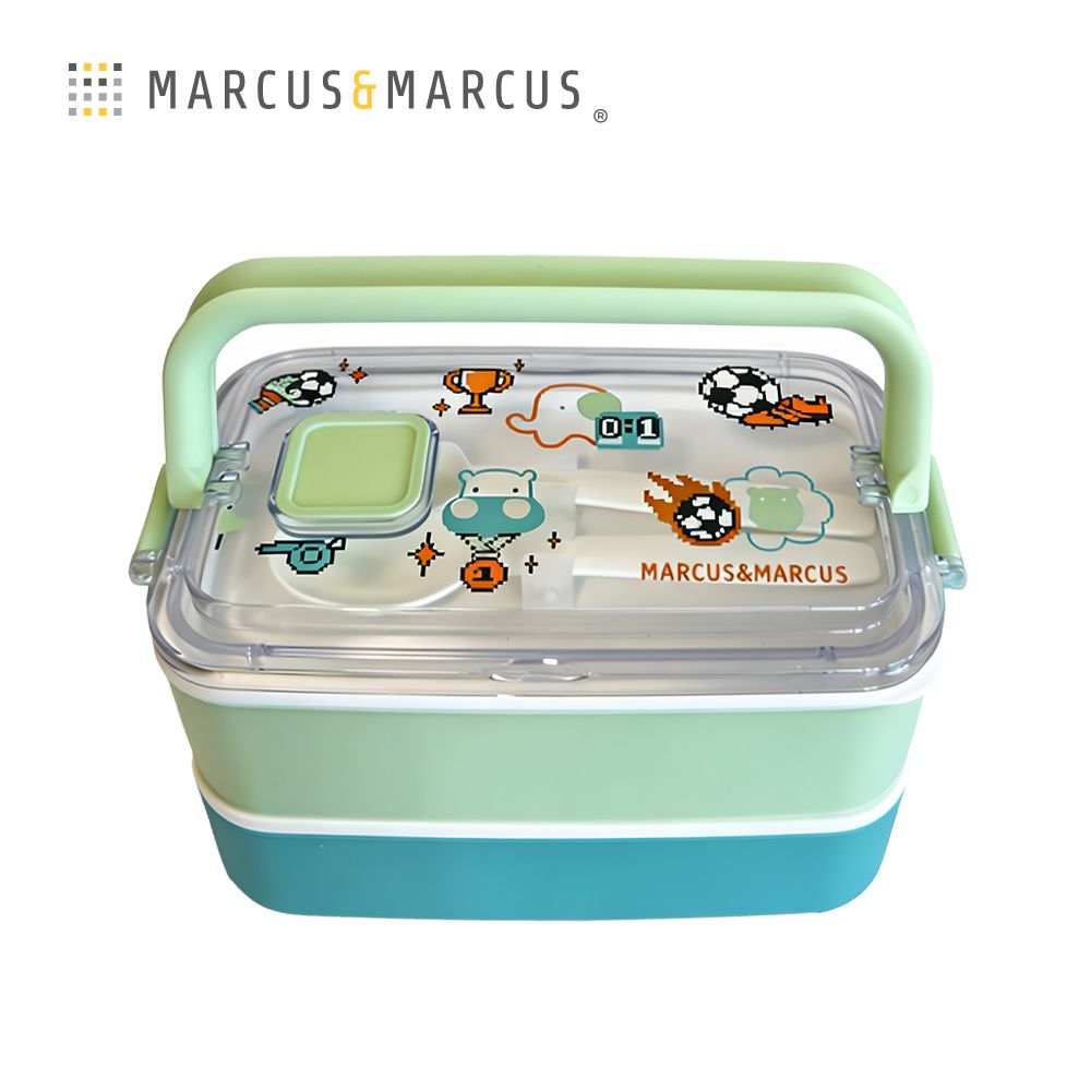 多功能雙層不鏽鋼分隔餐盒組-足球-綠