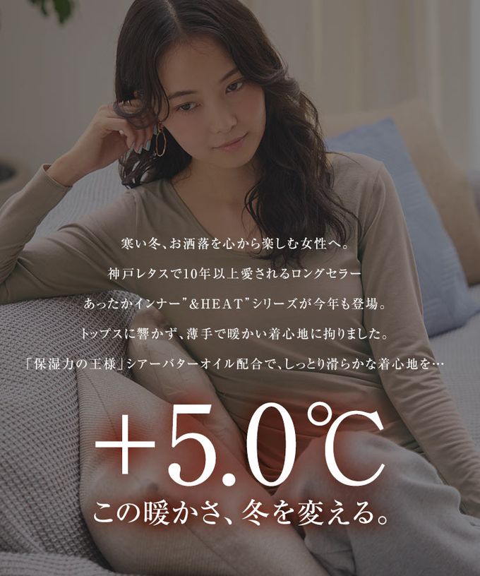 日本 Kobe Lettuce - ＋5度C 發熱機能前後2way深領內搭衣-黑