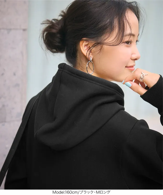 日本 Kobe Lettuce - 極上溫暖 裏起毛修身帽T長袖洋裝-海軍藍