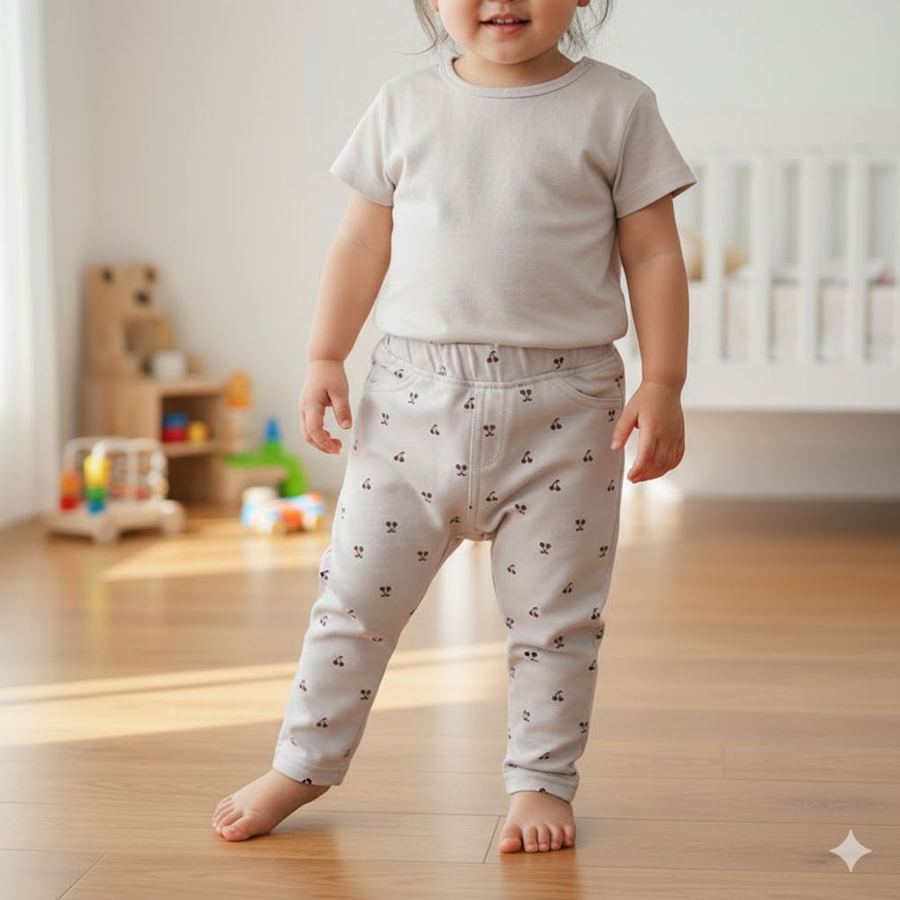 10分經典褲 刷毛內裡-一般合身款 花紋-象牙白色