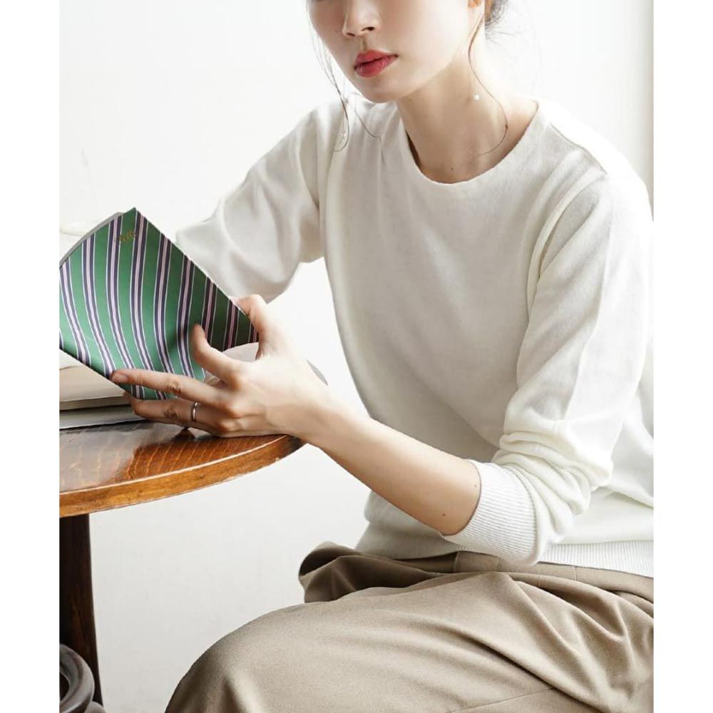 日本 zootie - 100%棉 輕盈柔軟薄針織上衣-圓領-米白
