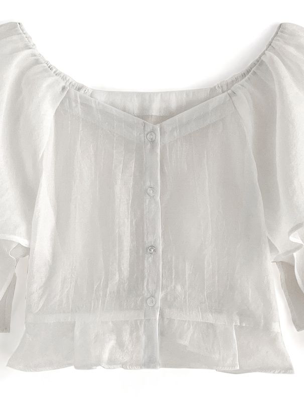 日本 GRL - 優雅層次袖設計長袖襯衫-經典黑