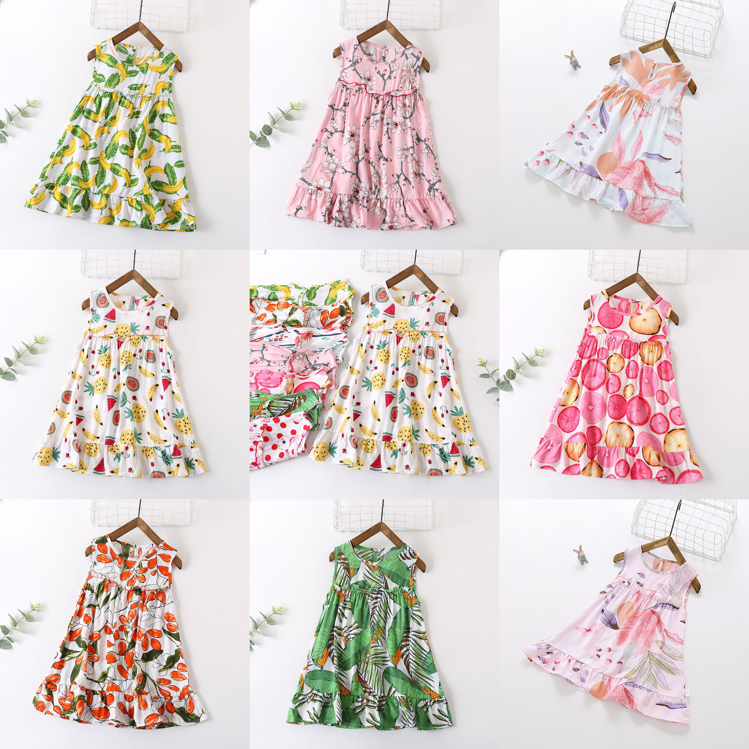 甜美荷葉邊背心洋裝-滿滿水果-白色