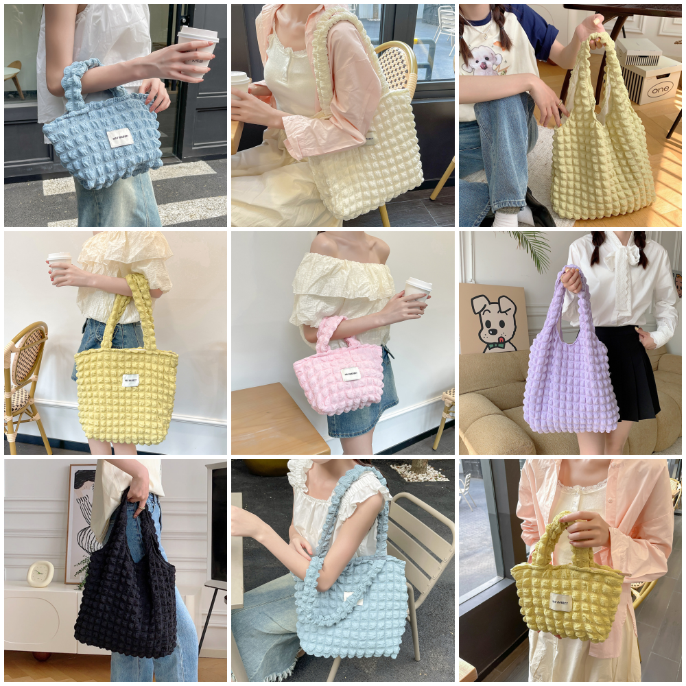 奶油泡泡雲朵手提包/肩背包-無拉鍊款-粉色 ((30+22)x39x8cm)