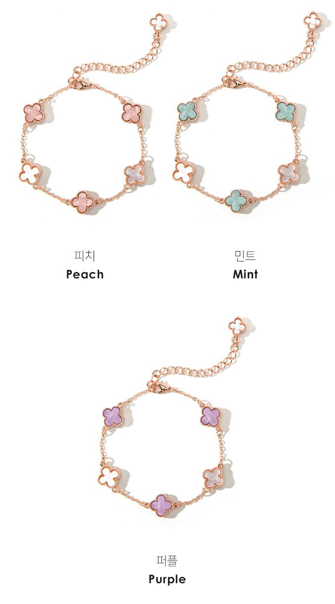 韓國 Soo&Soo - 雙面幸運草拋光手鏈-紫 (長度16cm)